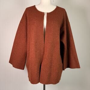 Eileen Fisher Open Front Sweater Size Large Burnt Orange Alpaca Wool Luxury
